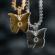 18K Diamond Mens' Butterfly Necklace Set in White Gold