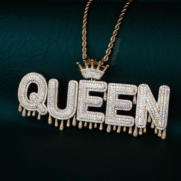 18K Custom Name Crown Drip Letter Pendant Necklace