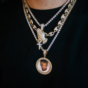Iced Out Baguette Picture Pendant in Gold