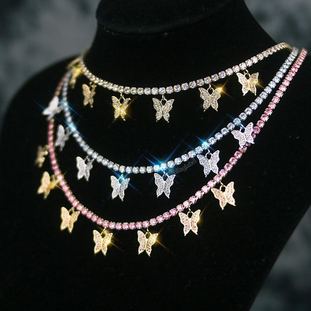 18K Diamond Butterfly Choker Necklace Bling Label 18k-diamond-butterfly-choker-necklace-bling-label