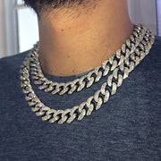 Iced Out Miami Cuban Link Choker Necklace in White Gold