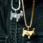 18K Iced Out Goat Pendant Necklace Set in White Gold