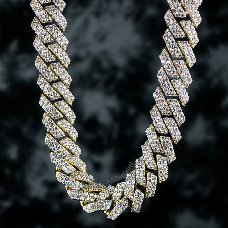 15mm Straight Edge Diamond Iced Cuban Link Chain in Gold