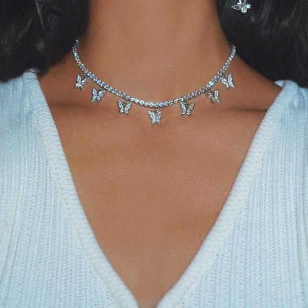 18K Diamond Butterfly Choker Necklace Bling Label 18k-diamond-butterfly-choker-necklace-bling-label
