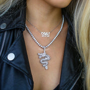 18K Iced Out Dragon Pendant Necklace Set in White Gold