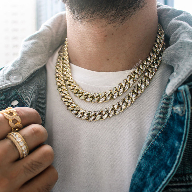 12mm Iced Out Cuban Link Choker Necklace in Gold