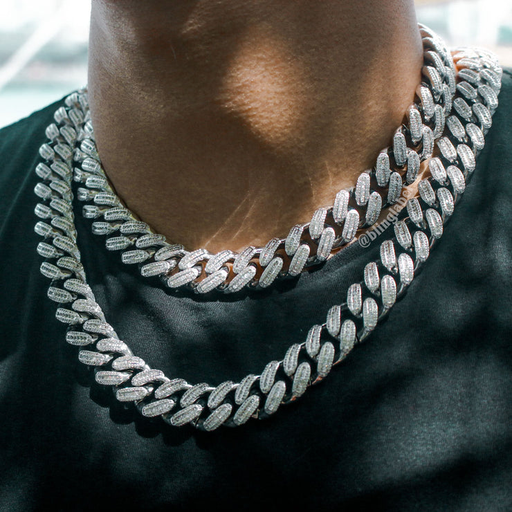 18mm Diamond Cuban Link Chain in White Gold