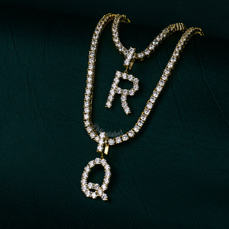 (Mini) Tennis Custom Name Letter Necklace in Gold - Single Letter