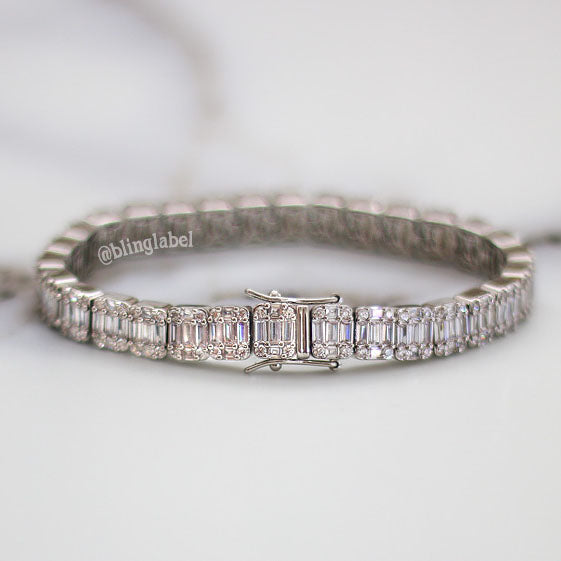 8.5mm Iced Out Baguette Link Bracelet in White Gold