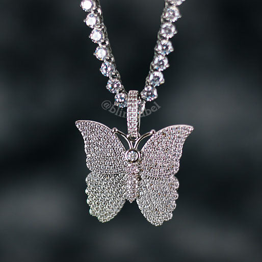 silver butterfly necklace mens