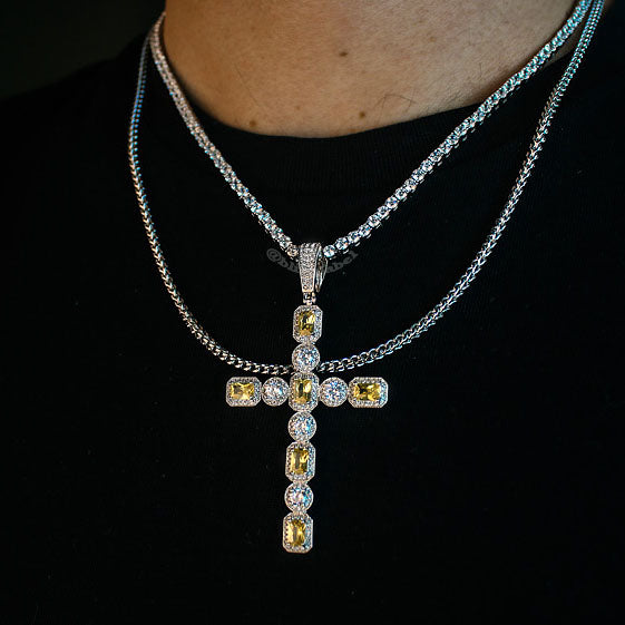 18K Royalty Diamond Cross Necklace Set in White Gold