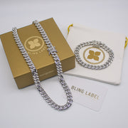 Miami Cuban Link Chain + Bracelet Set in White Gold