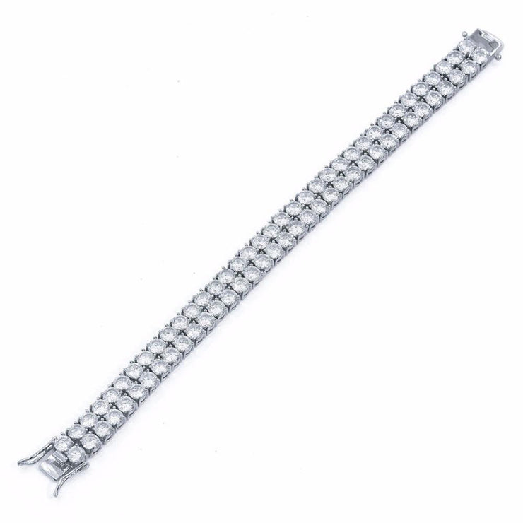 2 Row Iced Out Diamond Tennis Bracelet in White Gold