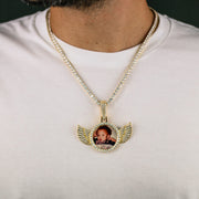 Iced Out Winged Picture Pendant in Gold