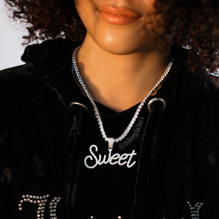 Iced Out Womens Curly Letter Pendant in White Gold