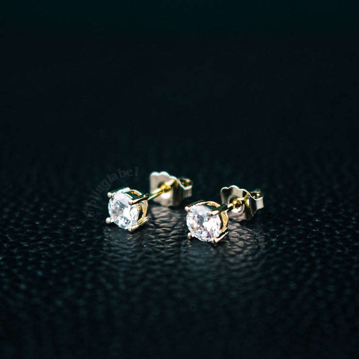 18K Plated Iced Out Stud Earrings in Gold