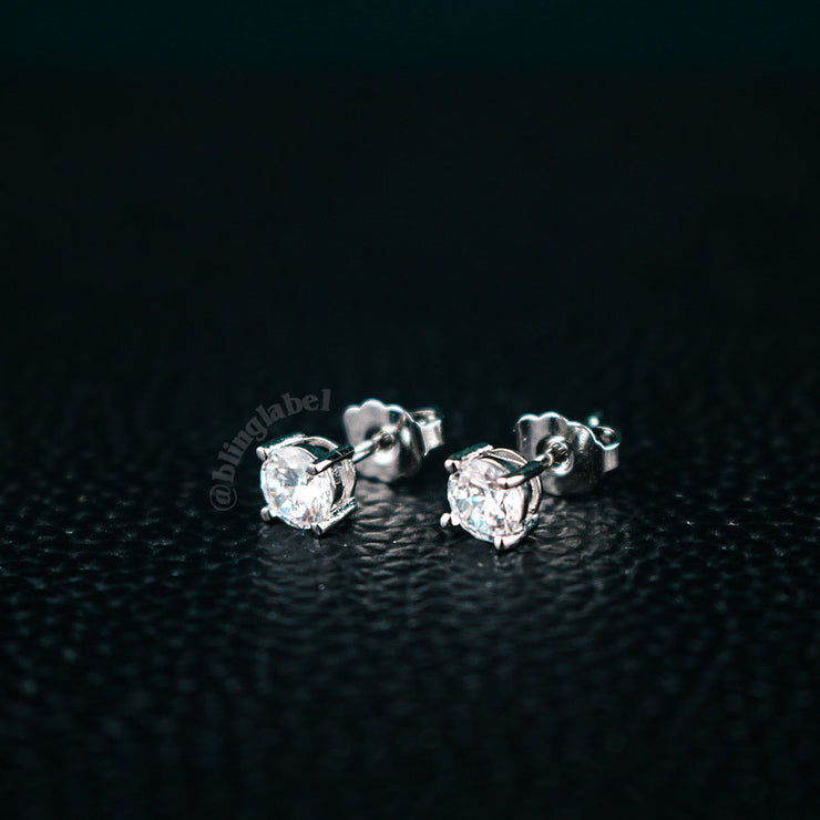 18K Plated Iced Out Stud Earrings in White Gold