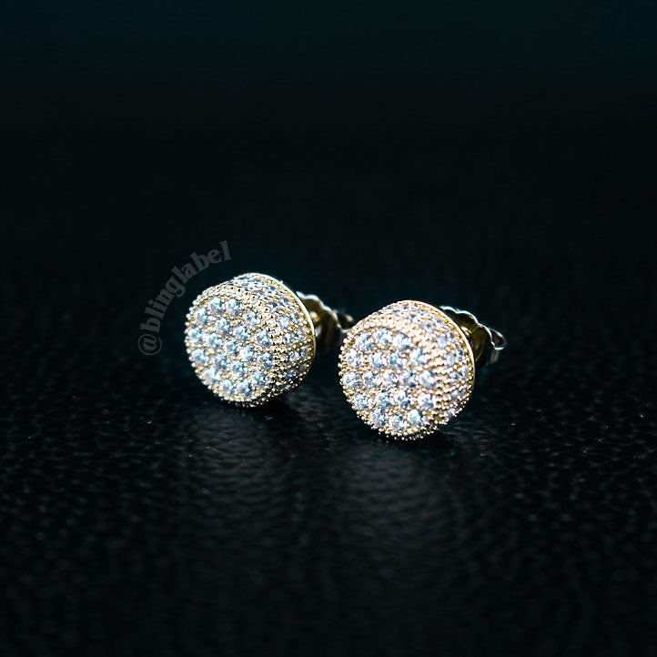 Iced Out 925 Sterling Silver Stud Earrings in Gold