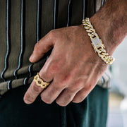 Iced Out Miami Cuban Ring in Gold