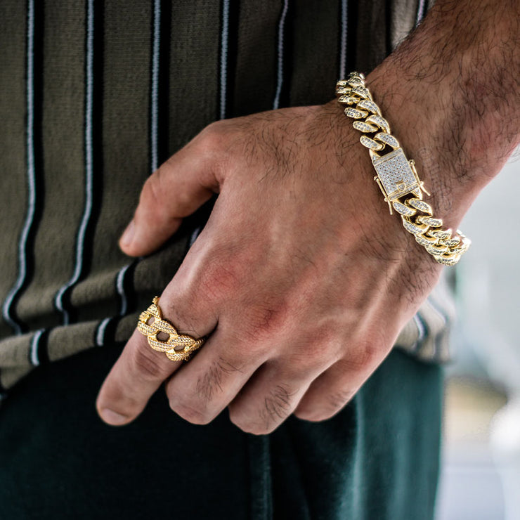 12mm Cuban Link Bracelet + 12mm Cuban Link Ring Set in Gold