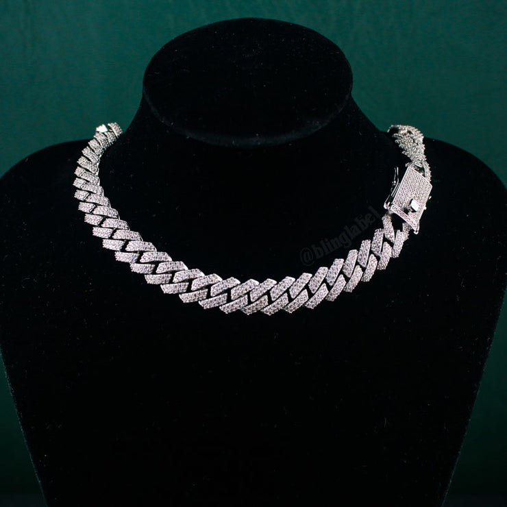 12mm Flooded Diamond Cuban Link Chain in White Gold