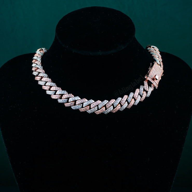 12mm Flooded Diamond Cuban Link Chain in Duo Tone