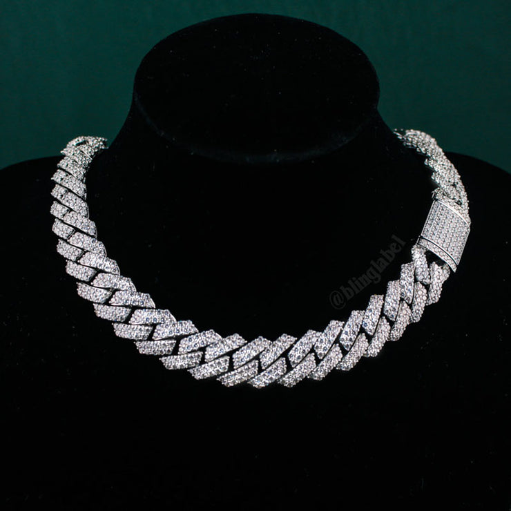 15mm Straight Edge Diamond Iced Cuban Link Chain in White Gold