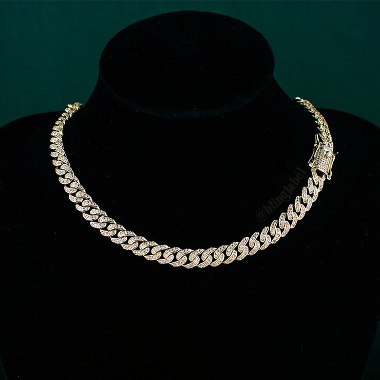 8mm Diamond Cuban Link Choker Chain in Gold
