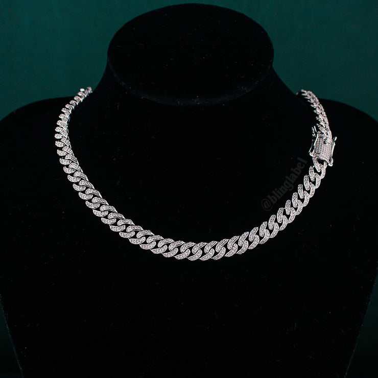 8mm Diamond Cuban Link Chain in White Gold