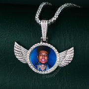 Iced Out Winged Picture Pendant in White Gold