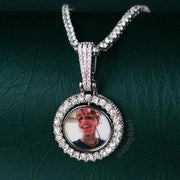 Iced Out Rotating Picture Pendant in White Gold