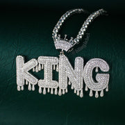 18K Custom Name Crown Drip Letter Pendant Necklace