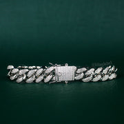 12mm Iced Out Cuban Link Bracelet in White Gold