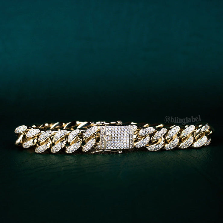 12mm Iced Out Cuban Link Bracelet in Gold