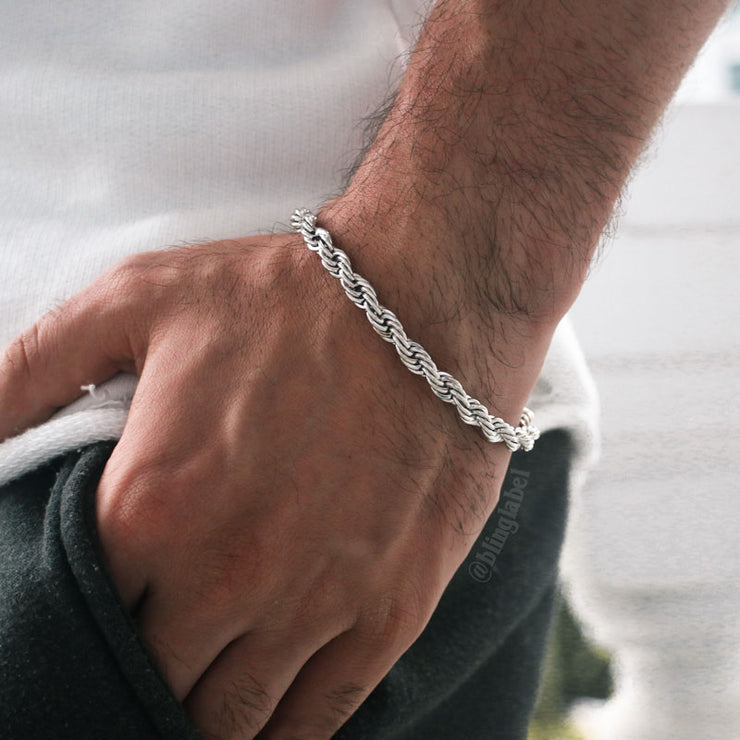 6mm Thick Rope Bracelet in White Gold