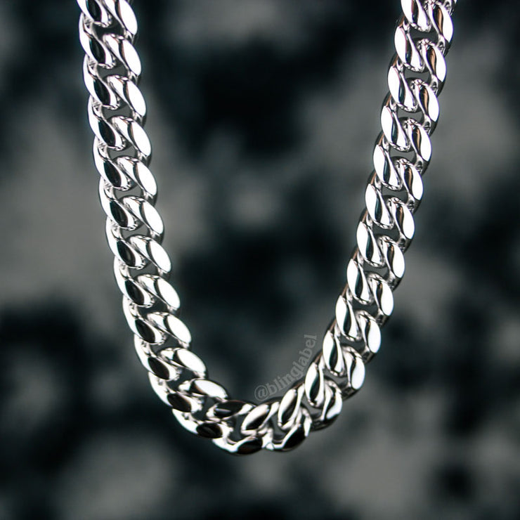 10mm Heavy Miami Cuban Link Chain in White Gold