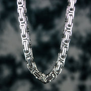 8mm Large Stainless Steel Byzantine Chain in White Gold