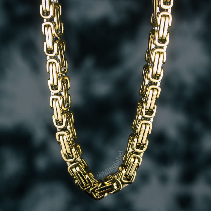 8mm Large Stainless Steel Byzantine Chain in Gold