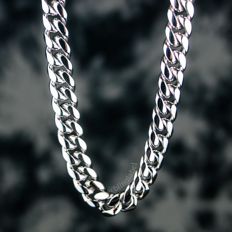 12mm Heavy Miami Cuban Link Chain in White Gold