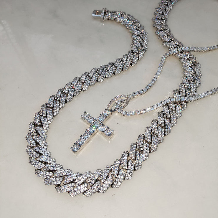 Iced Out Cross Pendant + Cuban Link Chain Set