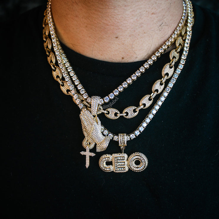 Baguette Block Custom Name Letter Rapper Necklace in Gold