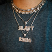 Baguette Block Custom Name Letter Rapper Necklace in White Gold