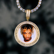 Iced Out Baguette Picture Pendant in Gold