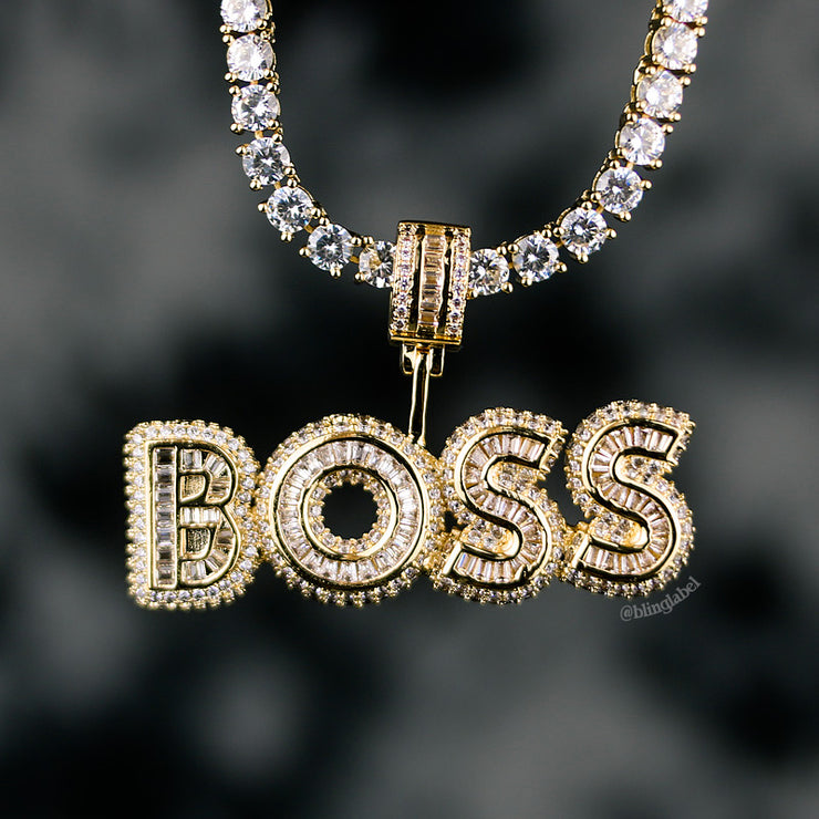 Baguette Block Custom Name Letter Rapper Necklace in Gold