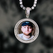 Iced Out Baguette Picture Pendant in White Gold
