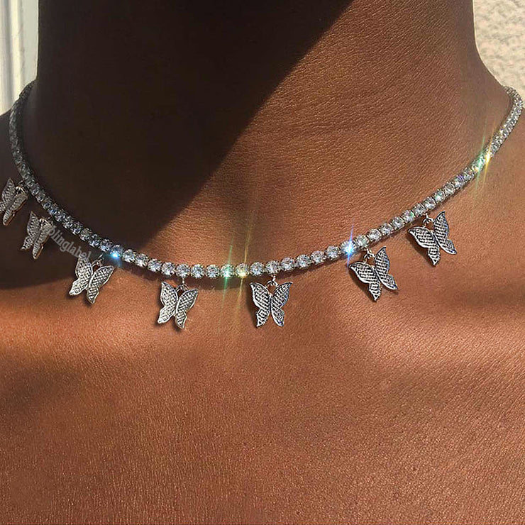 18K Diamond Butterfly Choker Necklace Bling Label 18k-diamond-butterfly-choker-necklace-bling-label